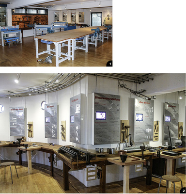 

1


Blick in die neue Workshop-Werkstatt




2


Multimedia-Tafeln vermitteln zusätzliche Informationen über zahlreiche Arbeits-techniken von Klempnern und Kupferschmieden 
