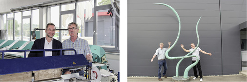 
Werkstattbesuch: Reiner Held (r. oben) zeigt den Architek-Tour-Touristen Martin Fischer und Andreas Buck seinen Fachbetrieb
