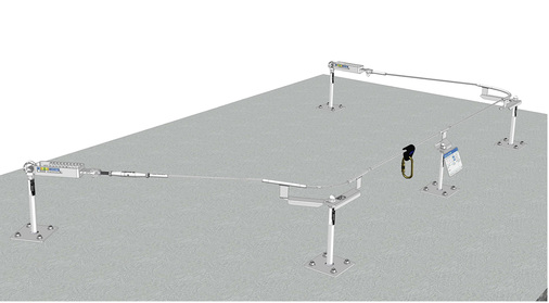 
Anwendungsbeispiel Lux-top FSE 2003 als Sicherungssystem gegen Absturz in der überfahrbaren Ausführung mit den verschiedenen Komponenten



