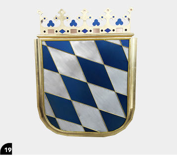 Bayrisches Staatswappen, CU, CrNi-Stahl,TiZn, CuZnx, Schlagmetall, Titaniumnitrid
