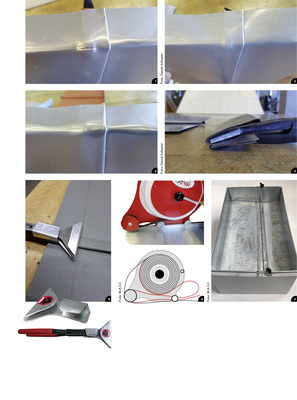 <p>
<p>
<span class="GVAbbildungszahl">1</span>
</p>

Der umgelegte und aufgestellte Doppelstehfalz aus Aluminium mit M.A.S.C.-Falzeinlage kann unterseitig reißen. Tipp: Risse werden durch Ausklinken der Falzeinlage im umgelegten Bereich effektiv verhindert!
</p>

<p>
<p>
<span class="GVAbbildungszahl">2</span>
</p>

Identischer Versuchsaufbau mit Titanzink
</p>

<p>
<p>
<span class="GVAbbildungszahl">3</span>
</p>

Umgelegter und aufgestellter Doppelstehfalz aus Aluminium mit Falzgel
</p>

<p>
<p>
<span class="GVAbbildungszahl">4</span>
</p>

Daniel Schuster verwendete diese Einlage zum Aufbiegen der umgelegten Falze
</p>

<p>
<p>
<span class="GVAbbildungszahl">5</span>
</p>

Zur wirkungsvollen Erweiterung des Biegeradius empfiehlt Prefa-Techniker Jens Opitz für das Aufstellen zuvor flach gelegter Doppelstehfalze den Prefa-Biegeaufsatz
</p>

<p>
<p>
<span class="GVAbbildungszahl">6</span>
</p>

Der M.A.S.C.-Falzbandboy erleichtert das Aufkleben und Abrollen der Falzeinlage
</p>

<p>
<p>
<span class="GVAbbildungszahl">7</span>
</p>

Absolut wasserdicht! Mit solchen Testwannen (diese ist aus Titanzink) prüft M.A.S.C. die Wasserdichtheit umgelegter Doppelstehfalze in Kombination mit der innen eingefalzten M.A.S.C.-Falzeinlage 
</p>