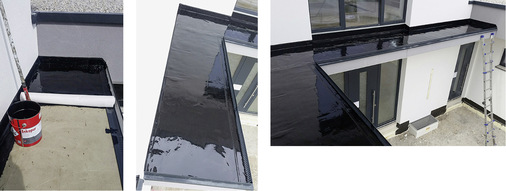 Enkopur-System, bestehend aus Enke-Voranstrich, Enke-Polyflexvlies-Bewehrung und schwarzem Enkopur-Flüssigkunststoff
