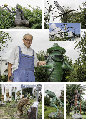 <p>
Wenn Ernst Gaßmann seine Besucher durch den 4000 m² großen Skulpturengarten führt, können diese nicht nur zahlreiche Skulpturen, sondern auch Wasserspiele oder klassische Klempnertechnik entdecken 
</p>