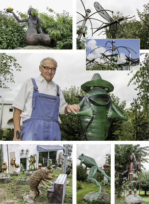 
Wenn Ernst Gaßmann seine Besucher durch den 4000 m² großen Skulpturengarten führt, können diese nicht nur zahlreiche Skulpturen, sondern auch Wasserspiele oder klassische Klempnertechnik entdecken 
