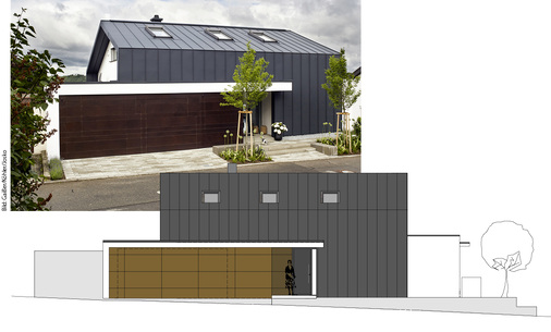 
Um die kubische Bauform zusätzlich zu betonen, wurde auf eine klassische oder eingebaute Rinne verzichtet
