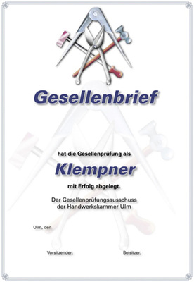 <p>
Der Fördervereien für Klempner gestaltet und vergibt besondere Schmuckgesellenbriefe
</p>

<p>
</p> - © Förderverein für Klempner an der Robert-Bosch-Schule Ulm e. V. / Schoerle

