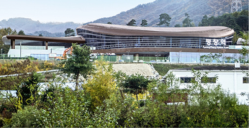 



Der 2017 eröffnete Bahnhof in Pyeongchang besticht durch seine geschwungenen, abgerundeten Dachformen
