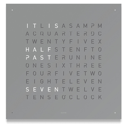 
Qlocktwo-Wanduhr mit Buchstabenblatt aus Edelstahl, Ausführung Grey Pepper



