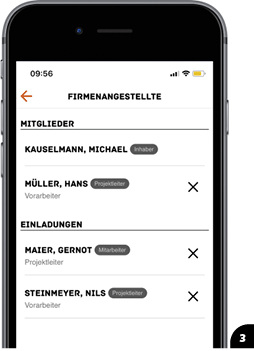 

3


Auch Mitarbeiter können mit der App verwaltet werden



