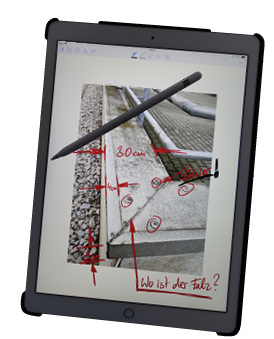 <p>
Notizen und Anmerkungen zum Foto werden einfach mit dem digitalen Stift eingefügt
</p>

<p>
</p> - © BAUMETALL

