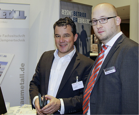 



Michael Kober (r., ZVSHK-Referent Klempnertechnik) und Bruno Rösch (Leiter Vertrieb + Technik , Rimex Metals Deutschland GmbH) auf der Infobörse 2018
