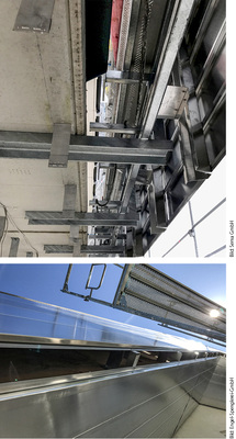 
Unterkonstruktion an Betondecke mit bereits angebrachter vorgehängter, hinterlüfteter Frontfassade 
