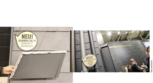 Prefa stellt die neue Dachschindel DS.19 vor, die ab einer flachen Dachneigung von 17 Grad eingesetzt werden kann. Eine weitere Neuheit ist das Prefa-Entwässerungssystem mit P.10 Lackierung
