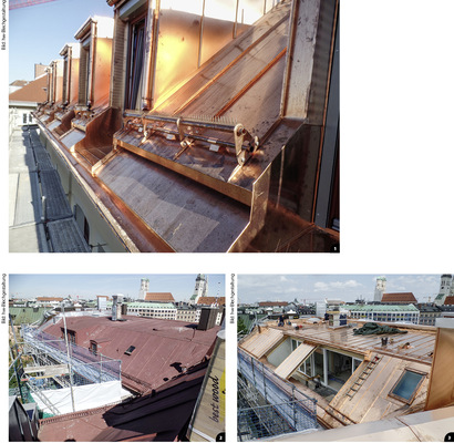 

1


Schöne Details: das Schneefangsystem mit Vogelschutz und die doppelte Traufe für die Dachbelüftung zwischen den kupferbekleideten Gauben




2


Vor dem Umbau: Das ungenutzte Dachstockwerk ist mit verzinkten Stahlblechen gedeckt und die Dachterrasse fehlt




3


Nachher: Der Fachbetrieb dichtete auch die neu angelegte Dachterrasse ab
