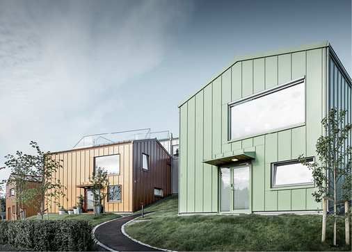 
Dank der Platzierung der Häuser auf einem künstlichen Hügel über Supermarkt und Parkplätzen war eine lockere Bebauung möglich



