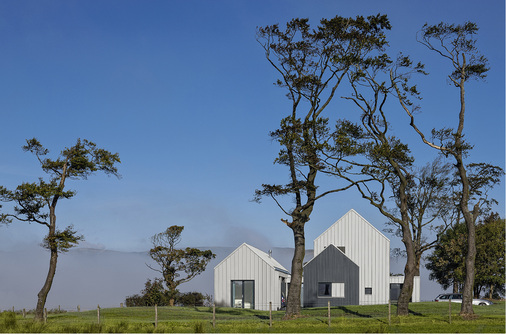 



Die geometrischen Formen und geraden Linien bilden einen Kontrast zur organisch-knorrigen Umgebung, die graue Zinkfassade dagegen eine harmonische Enheit mit dem Höhenzug im Hintergrund
