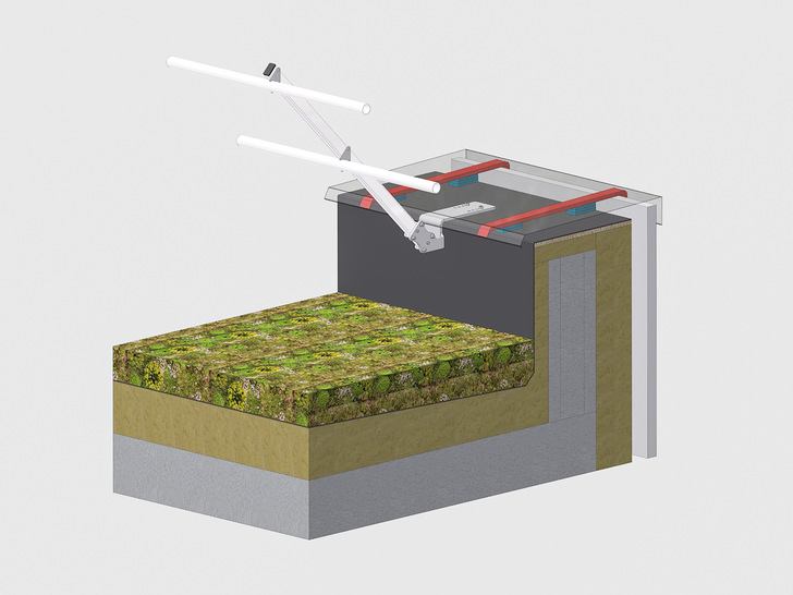 Das Geländersystem Lux-top GT verfügt herstellerseits über vormontierte Grund­elemente, die sich problemlos neigen oder bei Bedarf umklappen lassen