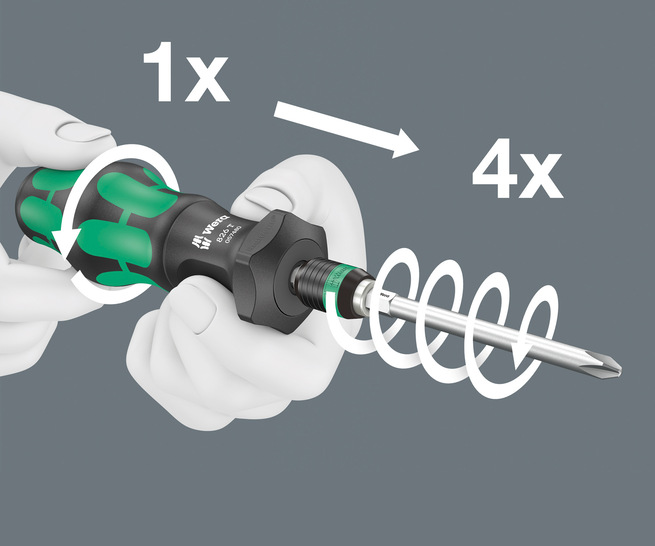 Das Getriebe im Kraftform Turbo erhöht die Arbeitsgeschwindigkeit um das Vierfache - © Bild: Wera Werkzeuge GmbH
