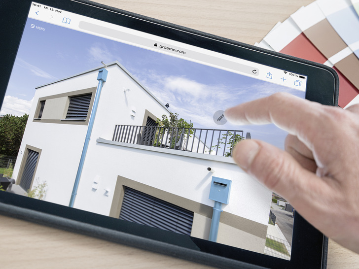 Mit dem Grömo-Online-Konfigurator kann die Wunschfarbe der Dachentwässerung bestimmt werden