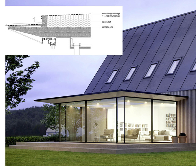 Das Avalis in der Designvariante „Dachüberstand mit schräger Kante“ bietet eine besonders schmale Ansichtsbreite - © Bilder: Solarlux GmbH

