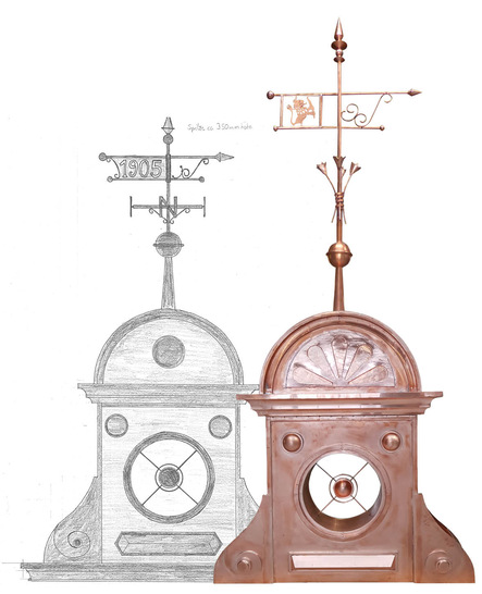 Das zusammengesetzte Ornament  mit dem Muschelornament auf dem Radiusprofil in der Werkstatt