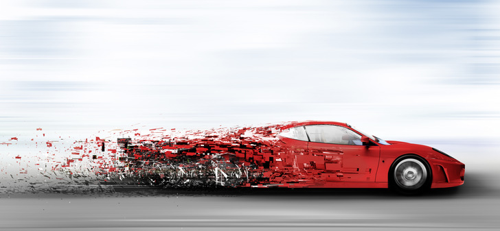 speeding car disintegrating