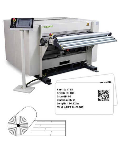 Optional können nuSlit-Maschinen mit einem integrierten Etikettendrucker ausgestattet werden. Fertige Zuschnitte erhalten dadurch einen entsprechenden QR-Code mit allen Daten für eine vollautomatische Produktion vom Biegen bis zur Auslieferung. Die moderne Steuerungsfunktion erlaubt, Zuschnitte in verschiedenen Längen und Breiten verschnittoptimiert herzustellen