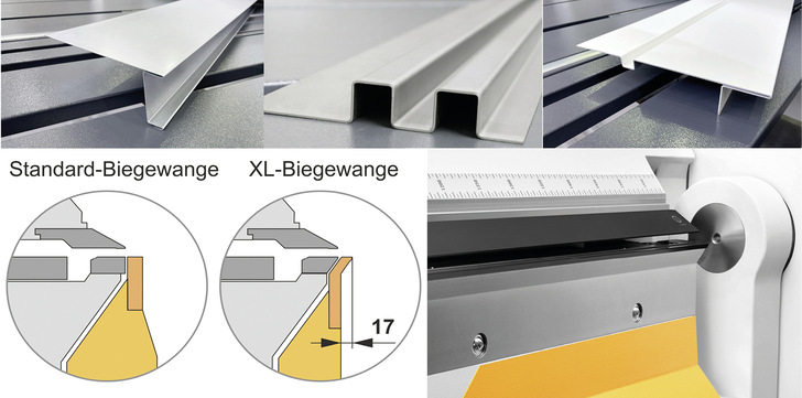 Darstellung der Turbo2plus mit XL-Biegewange und Profilbeispielen - © Bild: RAS
