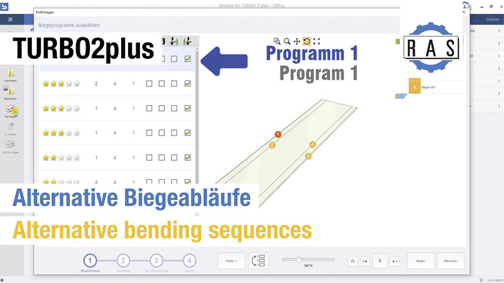 Das erste Video zeigt das Zeichnen des Profils, das automatische Programmieren des Biegeablaufs, die Simulation der Biegesequenzen