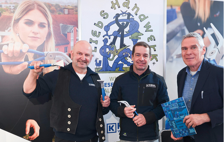 Torsten Thielmann, Bernd Kiesel und Andreas Buck am Kiesel-Messestand der Bau 2025