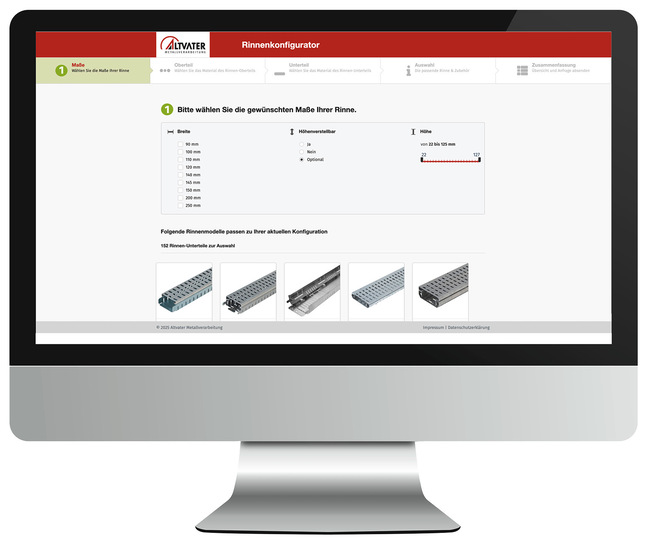 Schöne Altvater-Onlinewelt: Die Anwendung des ­Rinnenkonfigurators ist denkbar einfach und überaus praktisch