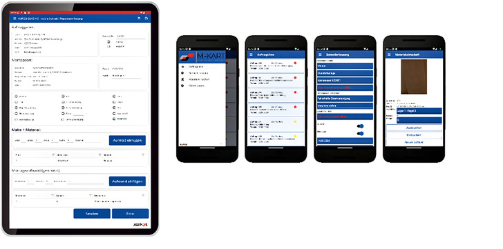 Mit der M-Kart Mobile App lassen sich durchzuführende Aufgaben und deren Arbeitszeiten in Echtzeit rückmelden. Darüber hinaus kann die mobile Anwendung durch die Aufmaß- und Reparaturerfassung inkl. Foto- und Signaturfunktion ergänzt werden