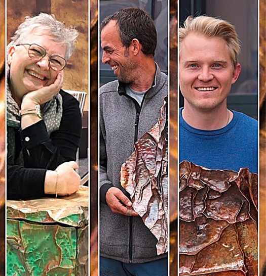 Manuela Geugelin und zwei faszinierte Kursteilnehmer mit ihren Arbeiten