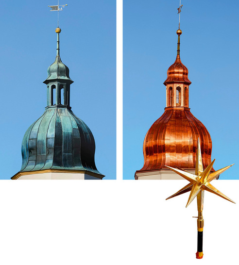Nach der Sanierung strahlt der Kirchturm von St. Georg in der Sulzkirchener Sonne
