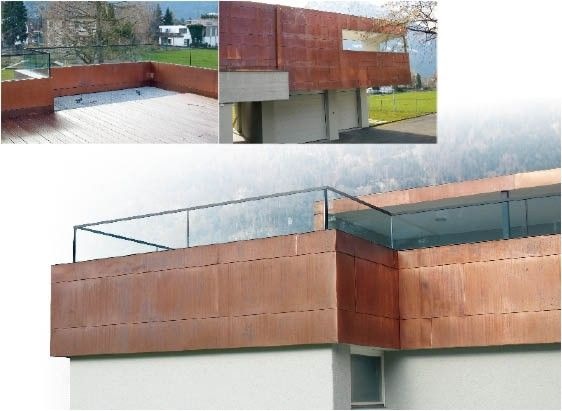 Durch den Verzicht auf überstehende Sockel- oder Sims-profile entstand ein kubisch wirkender Baukörper, der nicht nur optisch ansprechend ist, sondern darüber hinaus auch als Wind-und Sichtschutz hervorragende Dienste leistet
