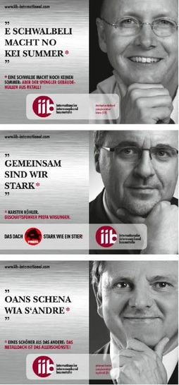 1 Kriens, Schweiz: Der Spenglerberuf benötigt dringend eine Plattform, die nach außen seine Schaffenskraft repräsentiert. Dies hat sich unter Gleichgesinnten über die Landesgrenzen bestätigt. Um ein solides Fundament zu erhalten, muss dies breit abgestützt sein. Man darf sich auch einer gewissen Narrenfreiheit bedienen, wenn es darum geht, auf diverse Missstände in unserer Branche hinzuweisen. Synergien entstehen und können zusammengeführt werden. Bestehende Konstrukte werden mit einer einheitlichen Meinung bedient und eine befruchtende Zusammenarbeit entsteht. Denn es geht darum, erlerntes Handwerk zu erhalten und neue Absatzmärkte zu evaluieren. Lassen wir den Funken auf weitere Handwerker mit Berufsstolz überspringen. Christoph Aeberhard, Präsident VDSS 2 Wasungen, Deutschland: Die Zukunft der Branche wird davon abhängen, wie weit Bauherren und dessen beauftragte Planer und Architekten über die Leistungsfähigkeit der Spengler, Blechner, Flaschner und Klempner informiert sind. Dabei ist es völlig unerheblich, ob ich mich diesem Thema als Metallindustrie, Handel, Werkzeuglieferant, Maschinenhersteller oder Fachpresse stelle. Dem Motto vom Bodensee getreu sitzen wir alle im selben Boot und sind international. Der Erfolg unserer aller Unternehmen wird einzig durch beauftragende Bauherren bestimmt. Deshalb haben wir alle gemeinsam eine gleichlautende Botschaft über Metall an Dach und Fassade. Lasst uns gemeinsam den iib unterstützen, um diese Botschaft an die richtigen Adressen zu bringen. Dipl.-Ing. Karsten Köhler, GF PREFA GmbH Alu-Dächer u. -Fassaden 3 Ingolstadt, Deutschland: Spenglermeister Johannes Binder führt einen hochspezialisierten Fachbetrieb. Mit seinen Mitarbeitern bekleidet er anspruchsvollste Fassaden und Dachflächen mit Metall. Bereits bei der Planung werden komplexe Berechnungen oder statische Nachweise gefordert, die mit der Qualifikation der Klempnermeisterprüfung oft nicht erfüllbar sind. Johannes Binder ist daher bemüht, eine Studienrichtung mit dem Schwerpunkt Gebäudehülle zu schaffen. Er ist überzeugt, dass der Studiengang sowie der iib für die internationale Spenglerszene von zentraler Bedeutung sind.