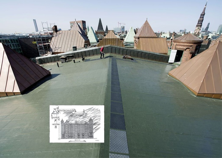 Gelungene Dachsanierung einschließlich aller Klempnerarbeiten am Block X der Hamburger Speicherstadt