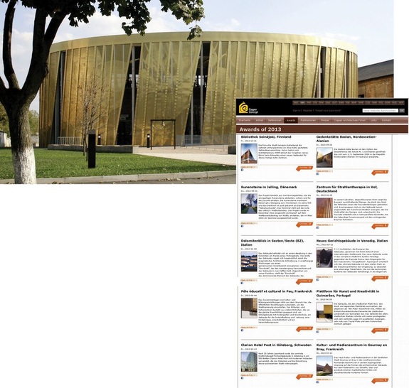 Ebenfalls im Finale des European Copper in Architecture Award 2013 ist die Gedenkstätte Beslan. Das Gebäude überrascht mit einem aus Metall gefertigten Motiv-Vorhang. Weitere Infos dazu sind sofort unter www.baumetall.de/etra abrufbar - © Foto: Dr. Krekeler Generalplaner GmbH, Brandenburg
