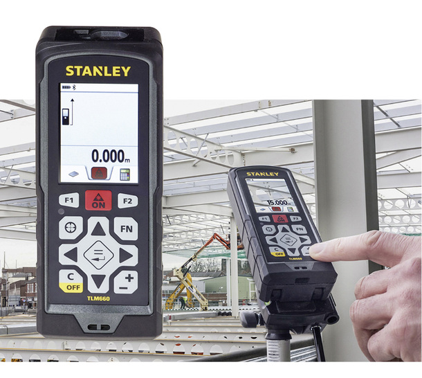 
Der neue Entfernungsmesser TLM 660 (STHT1-77347) von Stanley ist der genaueste seiner Klasse und dank individuell anpassbarer Benutzeroberfläche intuitiv bedienbar. Das Bluetooth-fähige Gerät zeigt seine Vorteile vor allem im Zusammenspiel mit der Stanley-FloorPlan-App. Mit ihr lassen sich Grundrisse bequem erstellen und dann mit dem Entfernungsmesser exakt vermessen, um so z. B. den Materialaufwand zu berechnen
