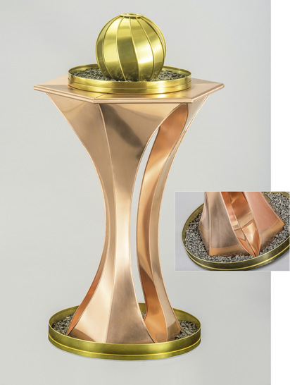 Dreisäulen-Brunnen: Klempnermeister Jan Buxel kombiniert die Themen Stehtisch und Zimmerbrunnen raffiniert zu einer in dieser Form bislang nie gezeigten Kreation. Das ist fantastisch!
