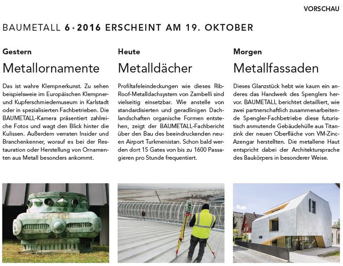 Vorschau: BAUMETALL 6/2016 - © BAUMETALL
