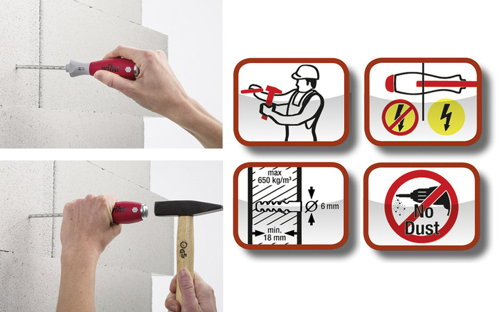 
Mit dem neuen Dübellochschläger von Wiha können Dübel eingebracht werden, ohne zu bohren – und ohne Stromschlaggefahr



