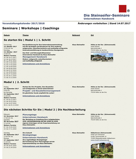 
Der neue Seminarkalender steht auf 

www.steinseifer.com/downloads/seminarkalender.pdf

zum Download bereit

