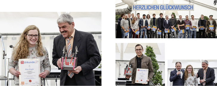 

1


Elisa Singler nimmt von Peter Mast die Auszeichnung für die drei besten Prüfungsergebnisse entgegen




2


15 von insgesamt 68 erfolgreichen Gesellinnen und Gesellen




3


Landes- und Bundessieger 2018, Felix Noah Trenkler




4


Armin Waldbüßer, Elisa Singler, Peter Mast



