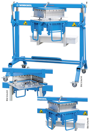 Mit zwei im 90-Grad-Winkel zueinander angeordneten Biegewangen lassen sich mit der SB50 von Schechtl zwei unterschiedliche Kantungen in einem Arbeitsschritt herstellen
