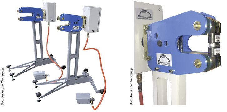 <p>
</p>

<p>
Dinosaurier hat neue Stauch-Streck-Maschinen im Programm. Die Detailaufnahme zeigt ein Streckwekzeug von Typ SG 1590 mit ovalem Werkzeug
</p> - © Dinosaurier Werkzeuge

