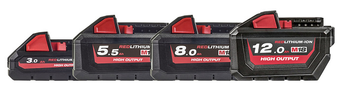 Bei Milwaukee stehen neben dem weltweit ersten 12-Ah-Akku jetzt auch Energiespeicher mit 3 Ah, 5,5 Ah und 8 Ah zur Verfügung