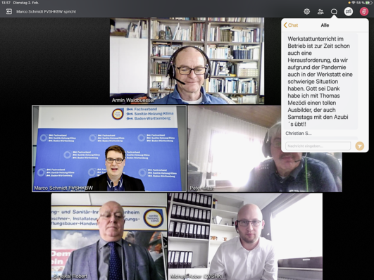 Lebhafter Austausch: Die Diskussion zur Ausbildungssituation mit Referenten und Teilnehmern wurde per Live-Chat geführt 