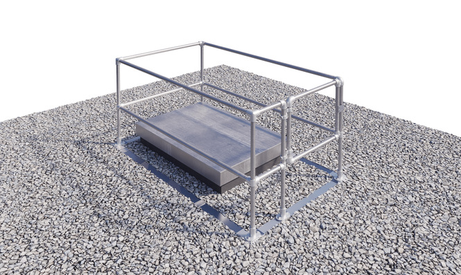 Die neue Roto-Absturzsicherung mit Sicherheitsgeländer ist nach DIN EN 13 374 gefertigt