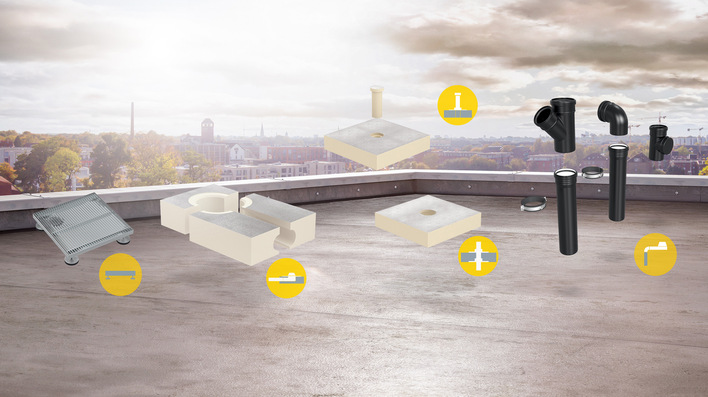 Gute Ideen für die Flachdachentwässerung: das neue Rohrsystem Sita Pipe PP für die Freispiegelentwässerung und hilfreiche Zubehörbauteile, die Arbeitszeit sparen